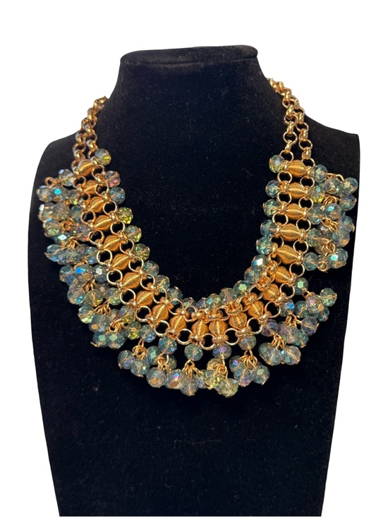 Jewelry - ☔️💧 Crystal Beaded Gold Chain Necklace with Iridescent Light Blue Drops 💧☔️